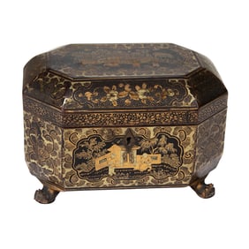 Late 19th C. English Black Lacquered Japanned Tea Box