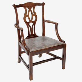 19th C. English Mahogany Chippendale Style Arm Chair