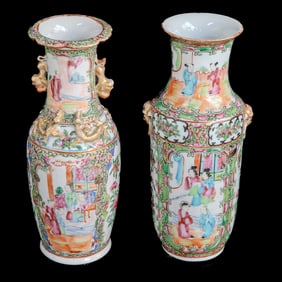 Late 19th C. Chinese Export Rose Medallion Vases, Two Total
