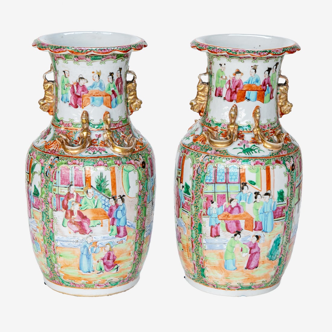 Late 19th C. Chinese Export Rose Mandarin Porcelain Vases, Pair (1 of 6)