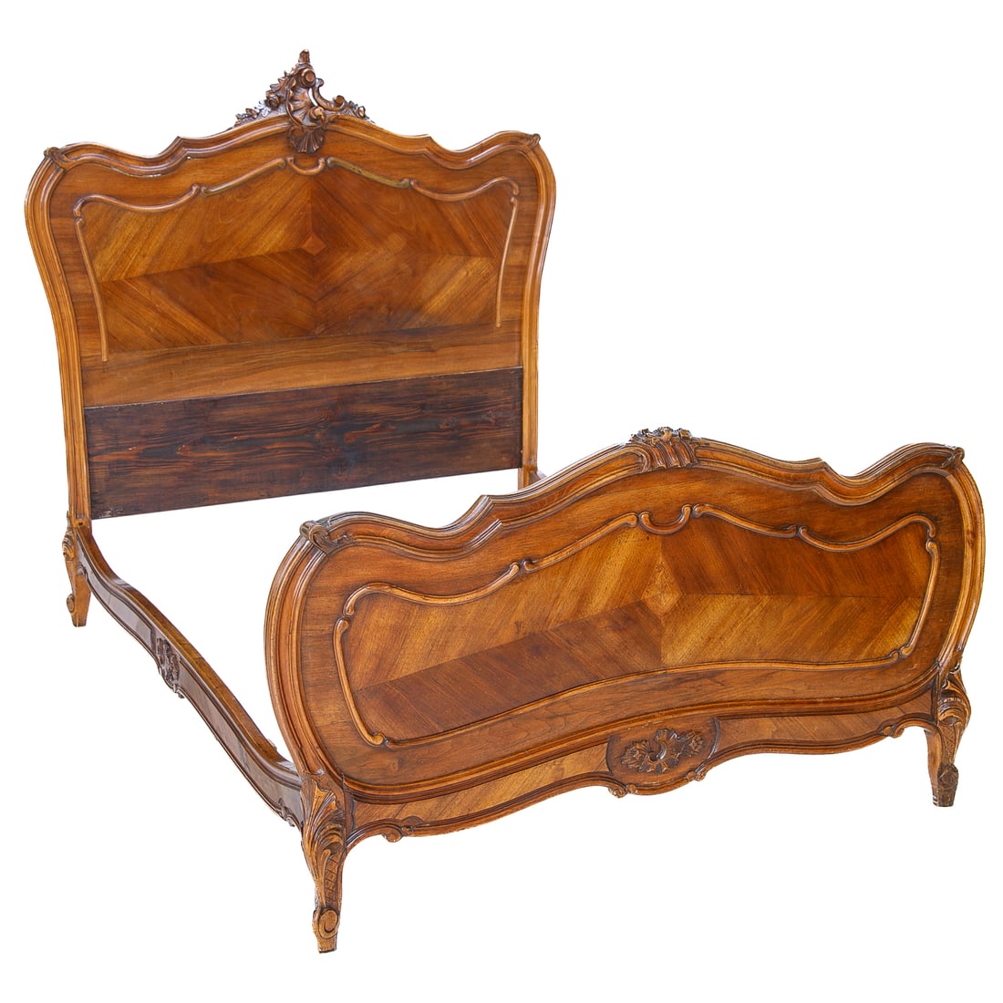 Late 19th C. French Walnut Louis XV Style Bed (1 of 8)