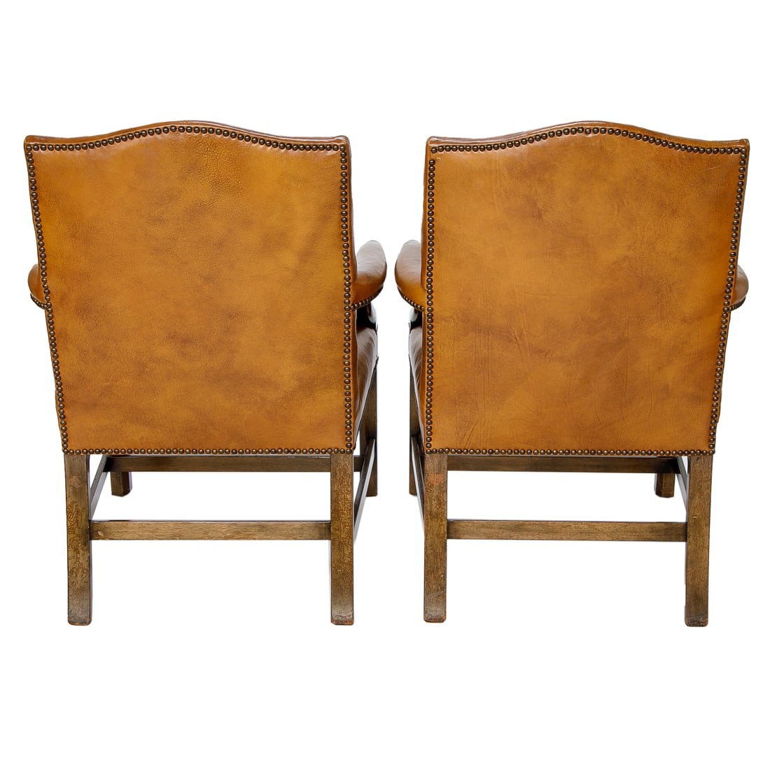 Pair of Vintage English Made Mahogany Gainsboro Style and Tobacco Leather Arm Chairs, Pair - 4