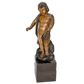 Early 19th C. Italian Carved Wood Polychrome Putti