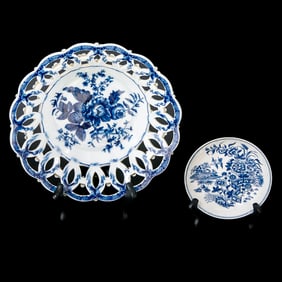 English Worcester Blue and White Porcelain Pieces, Two Total