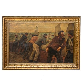 Late 19th C. Nautical Scene, Oil on Canvas