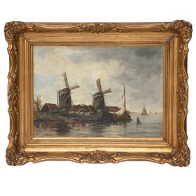 19th C. Dutch Coastal Scene, Oil on Canvas