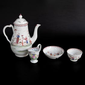 Late 18th/Early 19th C. English New Hall Porcelain Tea Pot, Tea Bowl and Saucer