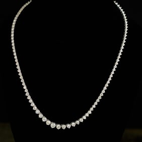 17 Inch 14K White Gold Natural Diamond Riviera Necklace
