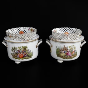 Late 19th C. French Style Porcelain Fruit Coolers, Pair