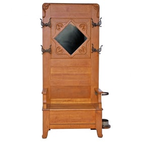 Antique American Oak Arts and Crafts Style Hall Tree