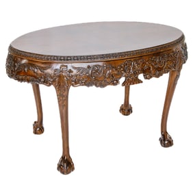 Late 19th C. English Walnut Chippendale Style Oval Side/Tea Table