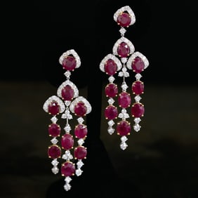 18K White Gold Natural Ruby and Diamond Earrings