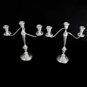 Alvin Sterling Silver Three Branch Candelabra, Pair
