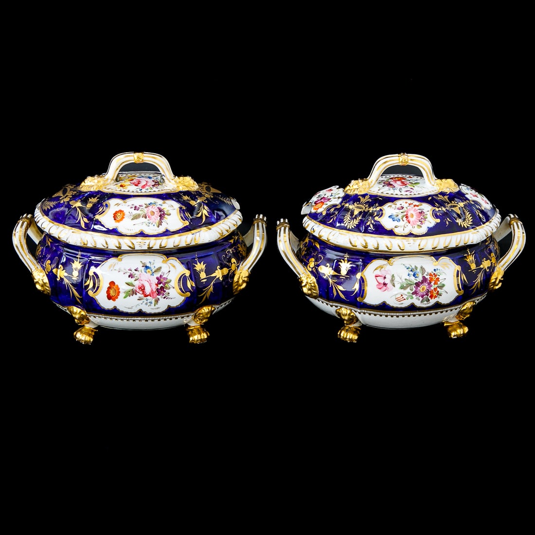 19th C. English Crown Derby Porcelain Sauce Tureens, Companion Pair (1 of 7)
