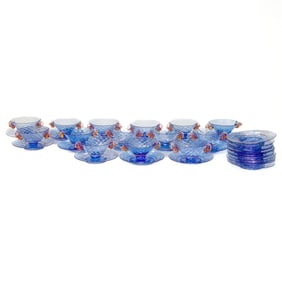 Vintage Hand Blown French Blue Venetian Dishes, Forty Total Pieces, Attributed to Salviati