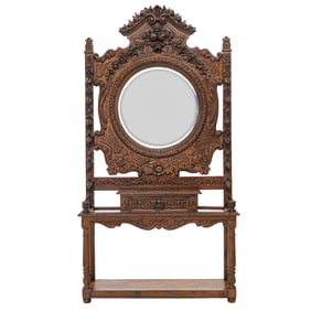 19th C. French Oak Provincial Style Carved Hall Tree