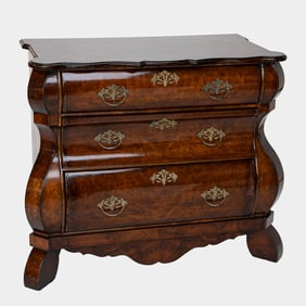 Walnut and Burl Walnut Dutch Style Bombe Chest of Drawers