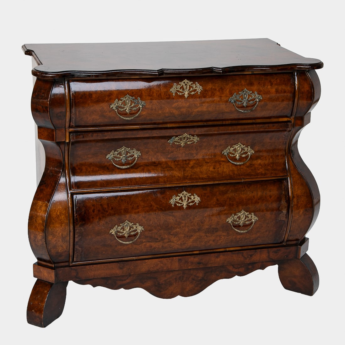 Walnut and Burl Walnut Dutch Style Bombe Chest of Drawers (1 of 6)