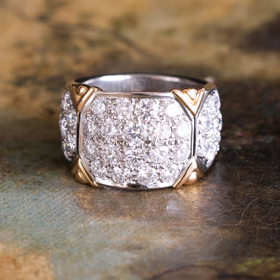 Platinum Natural Diamond Dinner Ring, Size 6.5: Platinum Natural Diamond Dinner Ring, Size 6.5, Consisting of Thirty-Four (34) Natural Round Brilliant-Cut Diamonds Weighing 3.50 Carats. Diamonds are F in Color and VS in Clarity. Ring Weighs 17.5 Gr