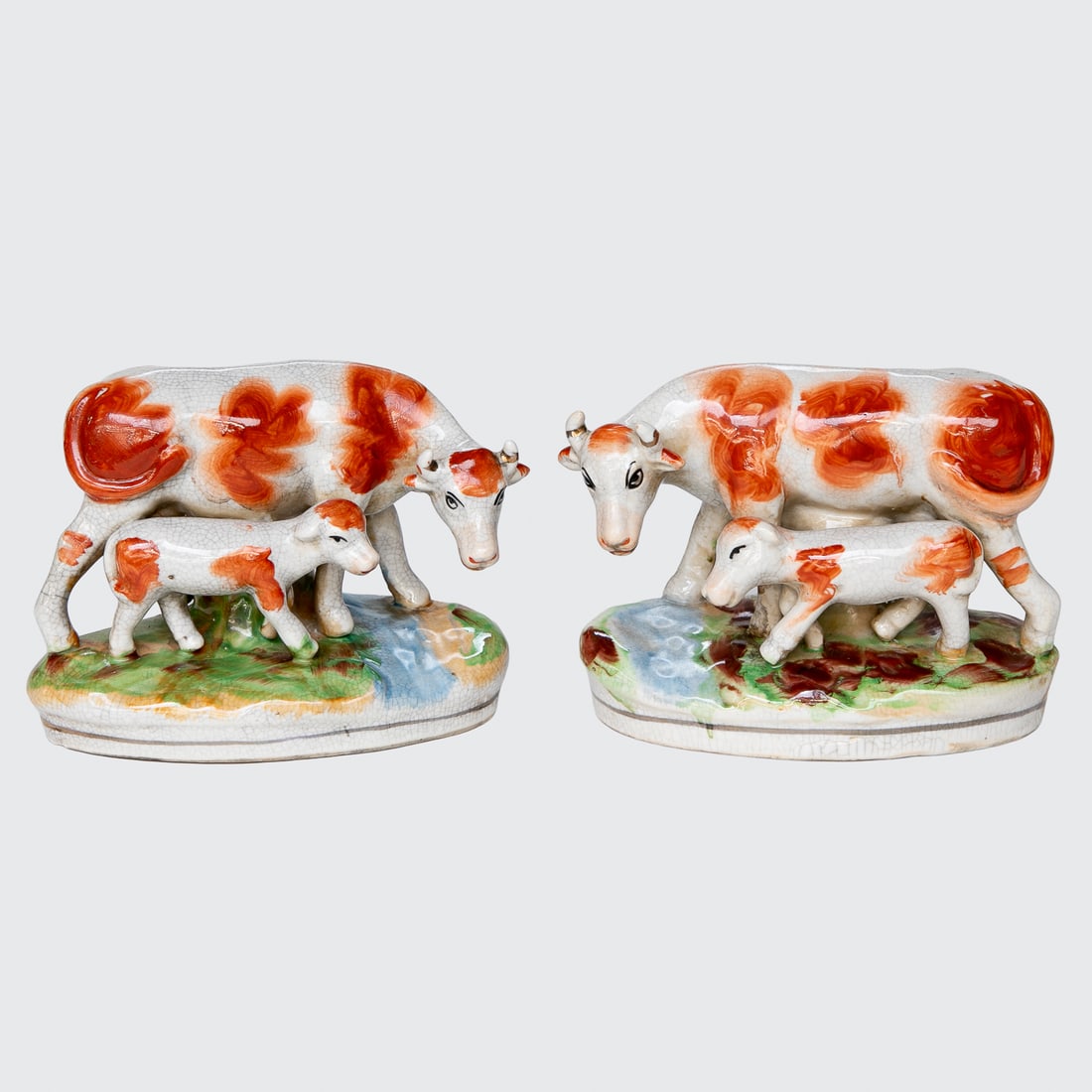 Late 19th C. Staffordshire Cows and Calves, Pair (1 of 7)