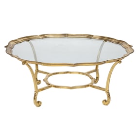 Vintage Brass Glass Top Circular Coffee Table