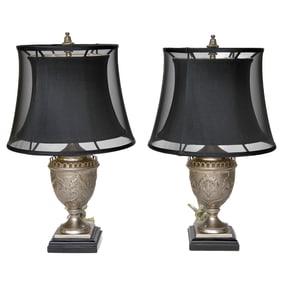 Vintage John-Richard Urn Form Cast Metal Table Lamps, Pair