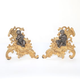 Late 19th C. French Louis XV Style Dore Bronze Chenet, Pair