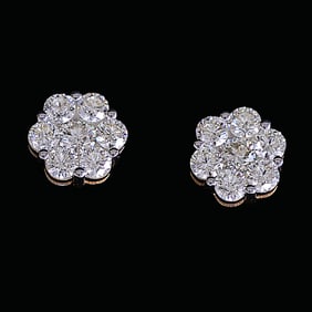 14K Yellow Gold Natural Diamond Cluster Earrings