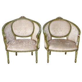 Louis XVI Style Barrel Back Arm Chairs, Pair