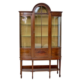 Antique English Mahogany Edwardian Style Glass Front Display Cabinet