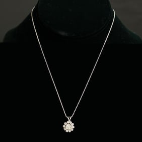 16 Inch 14K White Gold Natural Diamond Pendant