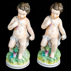 Late 19th/Early 20th C. English Staffordshire Cherubs, Pair