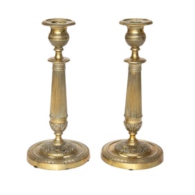Late 19th/Early 20th C. French Directoire Style Brass Candlesticks, Pair