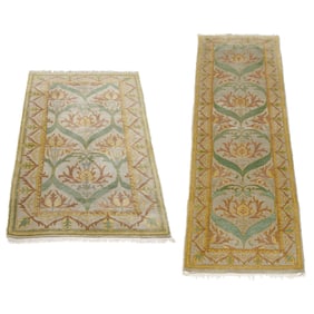 4'2" X 9' and 2'11" X 9'11" Indian Made Arts and Crafts Style Tapestry Woven Floral Rugs