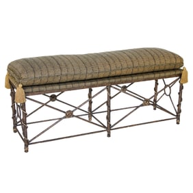 Vintage Neoclassical Cast Metal Upholstered Bench