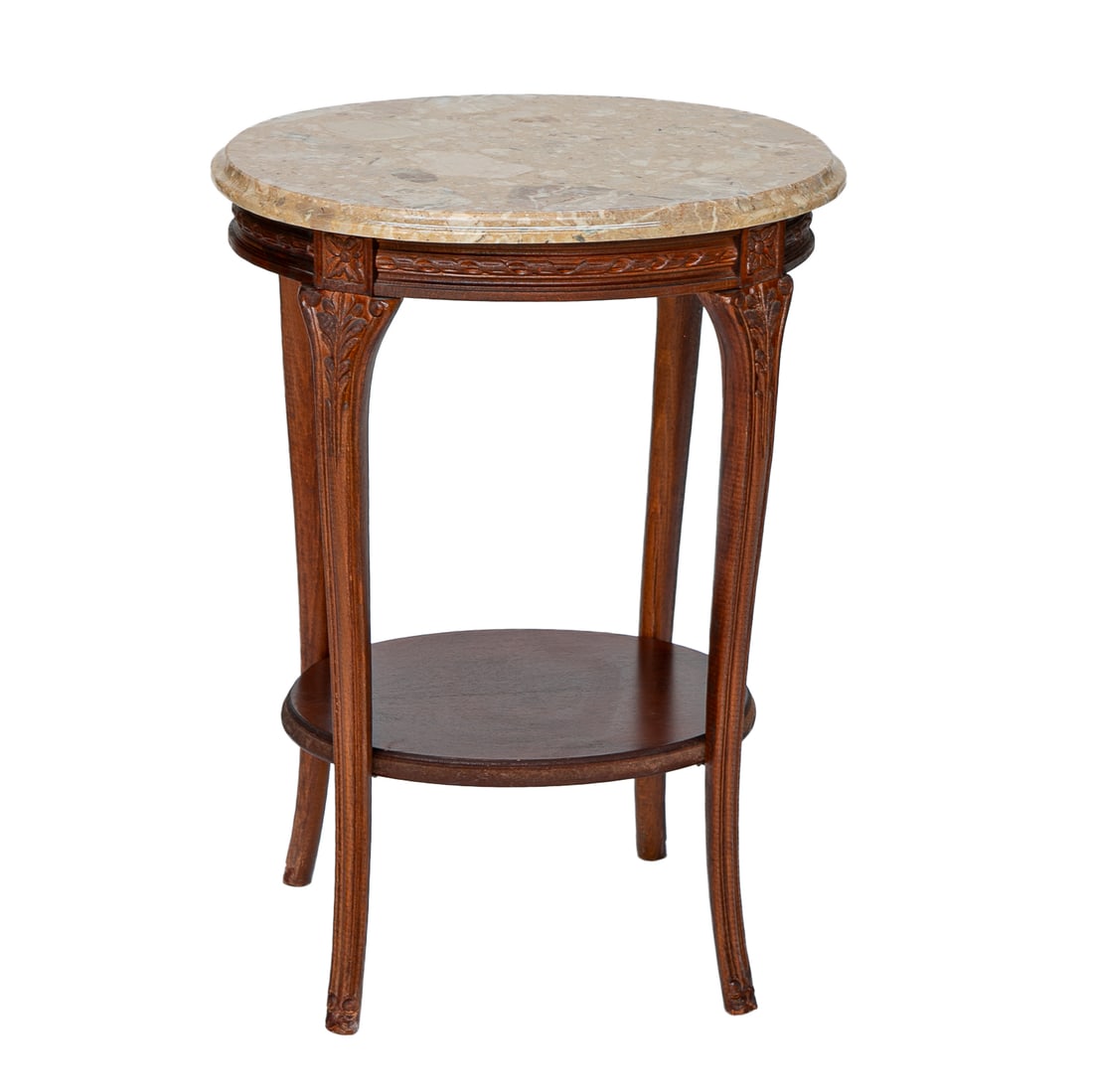 Vintage Mahogany French Provincial Style Oval Marble Top Side Table (1 of 4)