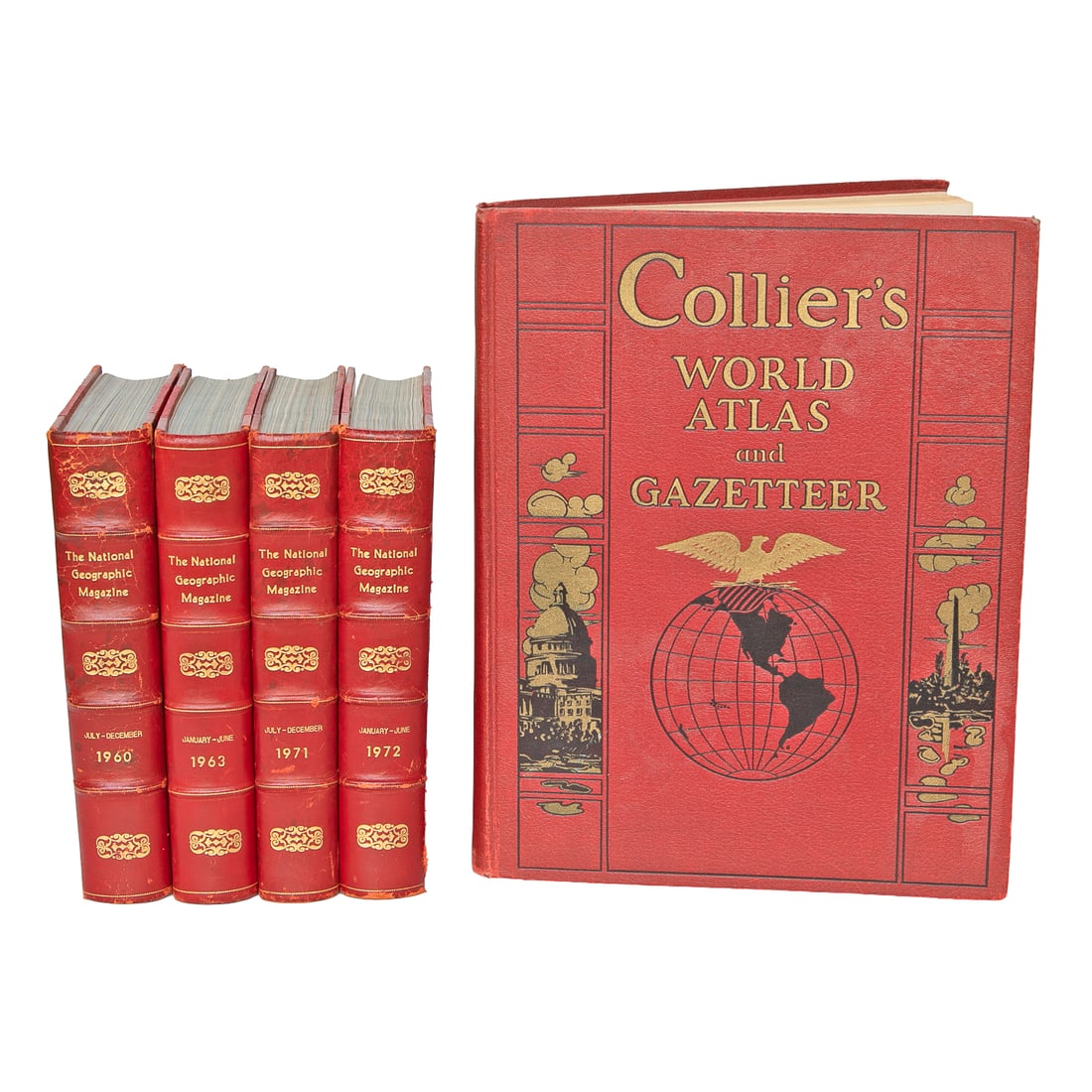Group of Books, Five Total: Group of Books, Five Total, Includes Four The National Geographic Magazine Books, July-December, 1960; January-June, 1963; July-December, 1971; January-June, 1972, Having Ruby Red Leather Spines