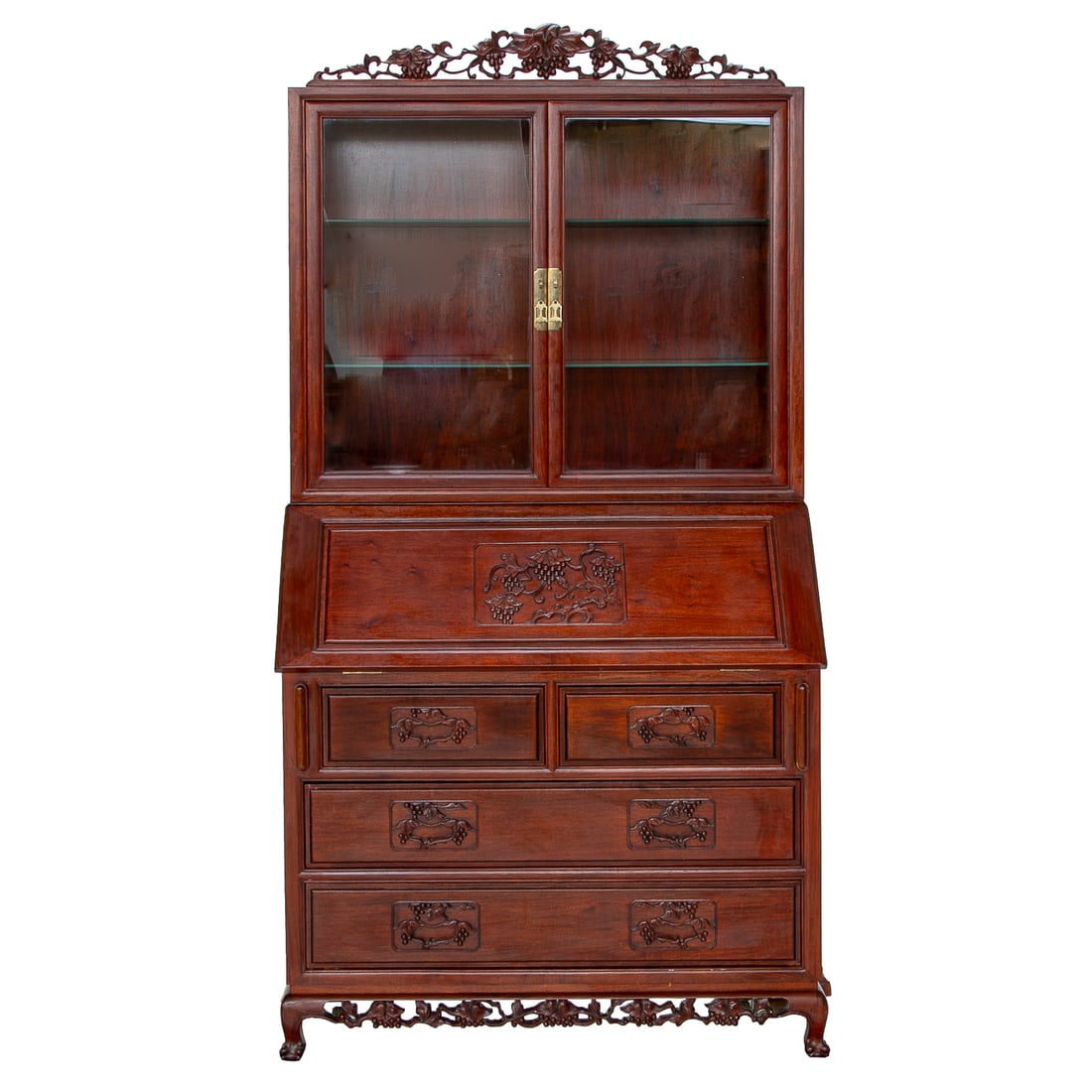 Vintage Chinese Carved Rosewood Bureau Bookcase/Secretary (1 of 10)