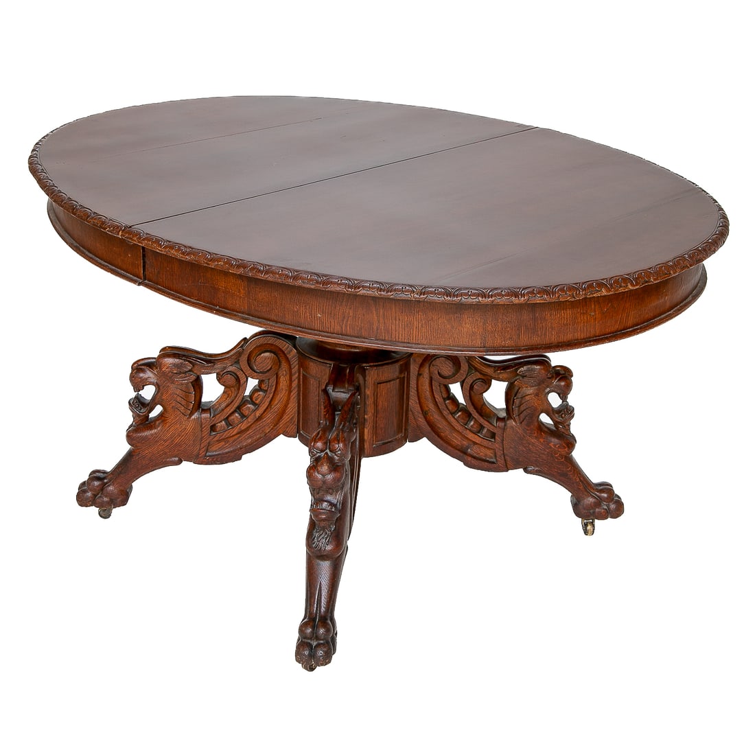 Carved Mahogany Top Oak Base Oval Ended Dining Table (1 of 6)