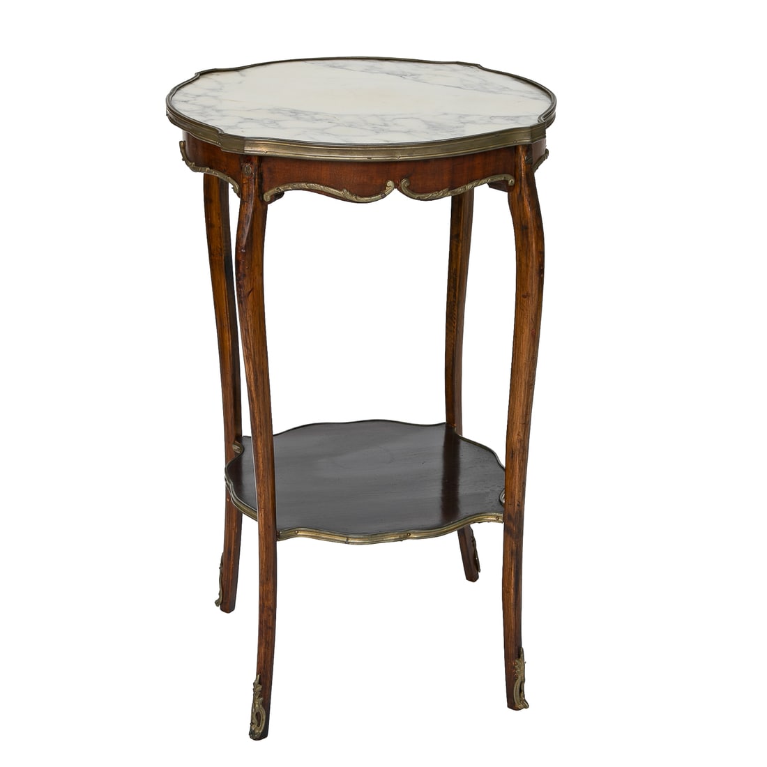 Vintage Mahogany Louis XV Style Shaped Marble Top Side Table (1 of 4)