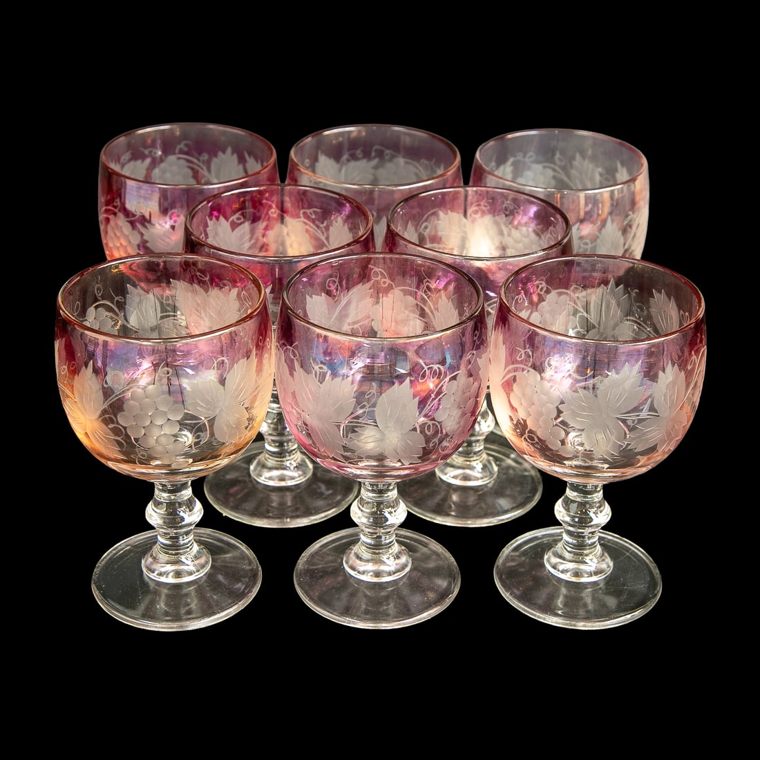 Vintage Bohemian Cut Glass Wine Goblets, Eight Total (1 of 7)