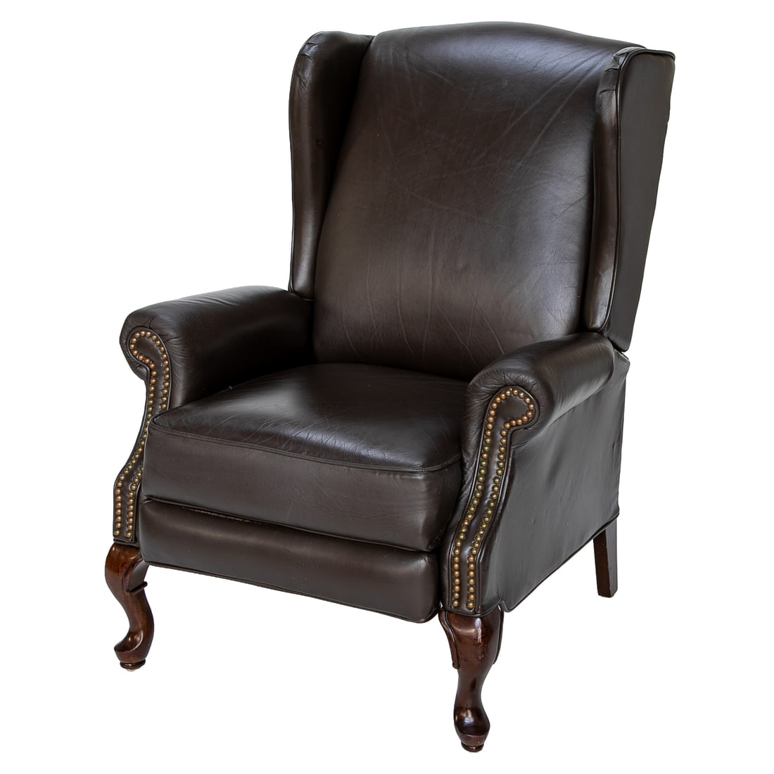 Chocolate Brown Leather Wing Back Reclining Arm Chair (1 of 8)