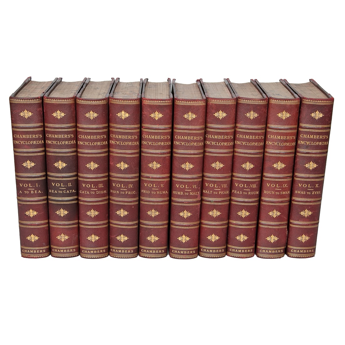 Collection of Chamber's Encyclopedia Leather Bound Books, Ten Complete Total Volumes (1 of 7)