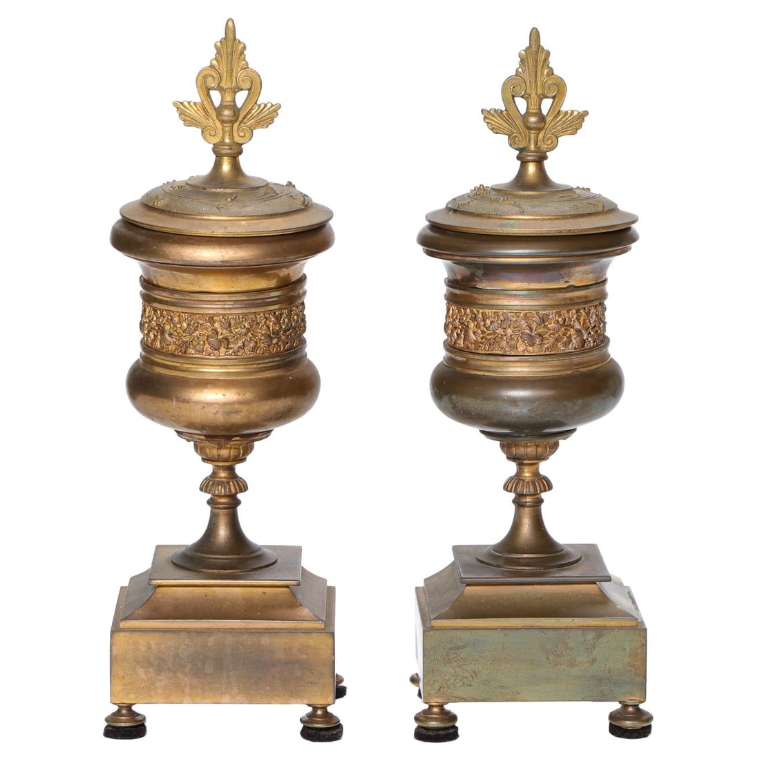 Antique Gilt Metal Capped Cassolettes, Pair (1 of 6)