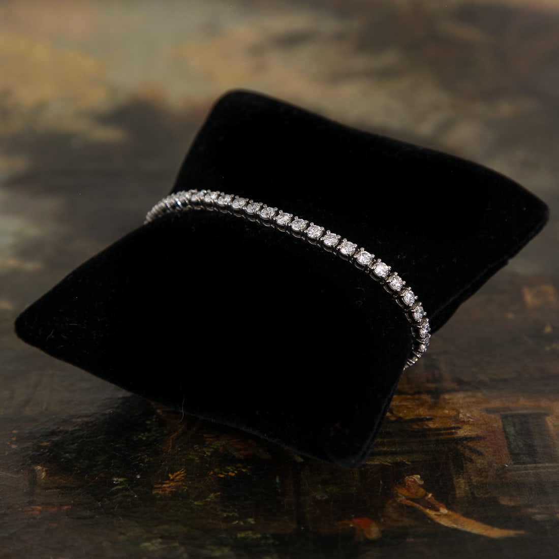 7 Inch 14K White Gold Natural Diamond Line Bracelet: 7 Inch 14K White Gold Natural Diamond Line Bracelet, Consisting of Forty-Five (45) Round Brilliant-Cut Natural Diamonds Weighing a Total of 5.80 Carats. Diamonds are F in Color and VS in Clarity. Brac