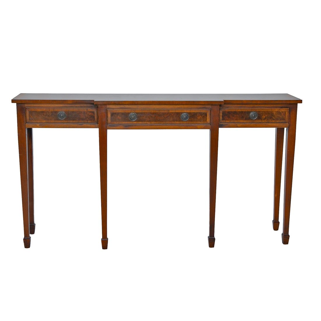 Custom English Reproduction Walnut and Burl Walnut Breakfront Console Table (1 of 7)