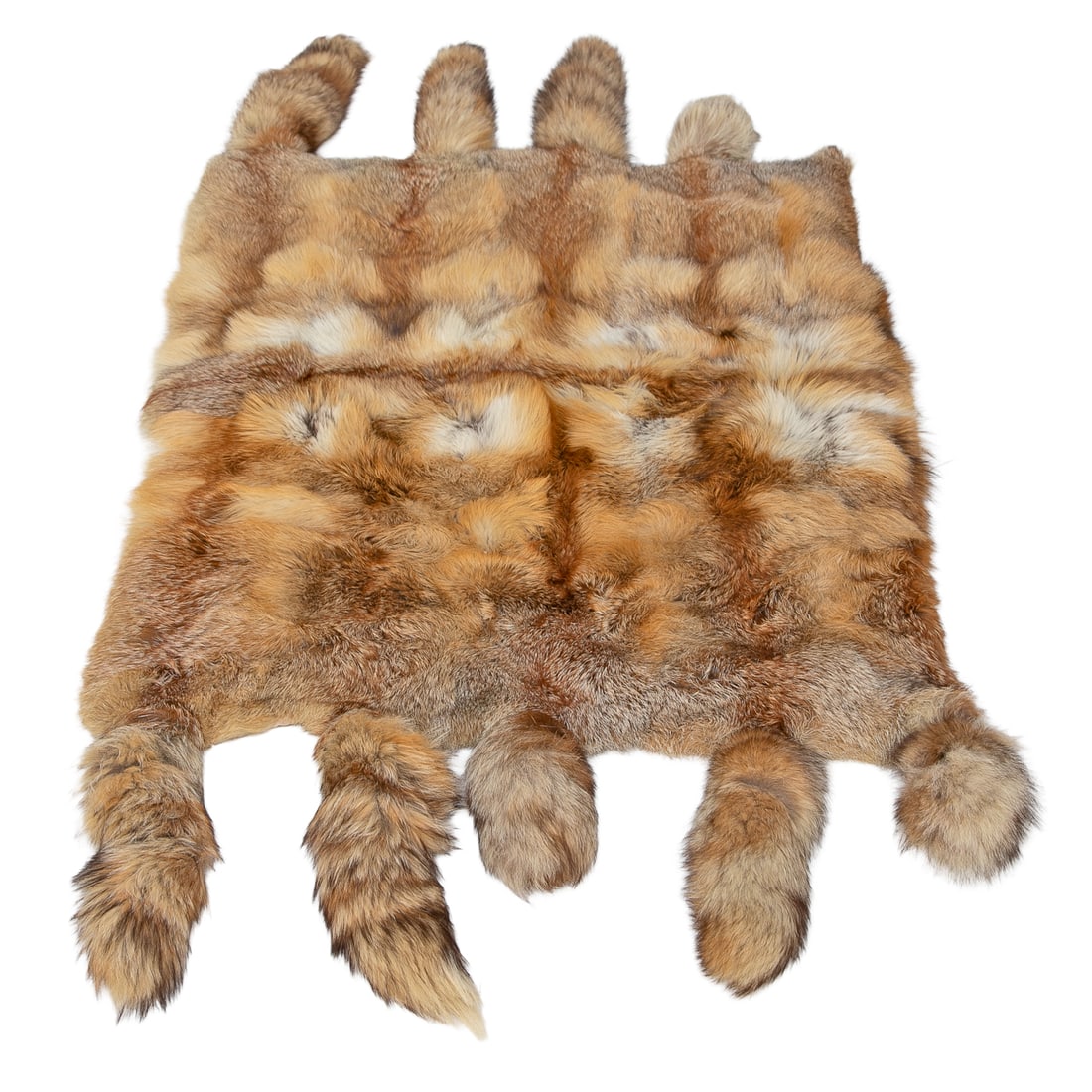 Vintage American Red Fox Fur Throw Blanket: Vintage American Red Fox Fur Throw Blanket, Featuring Tails at Each End, Back Side Features Beige Lining. 2" High, 35" Wide, 74" Deep
