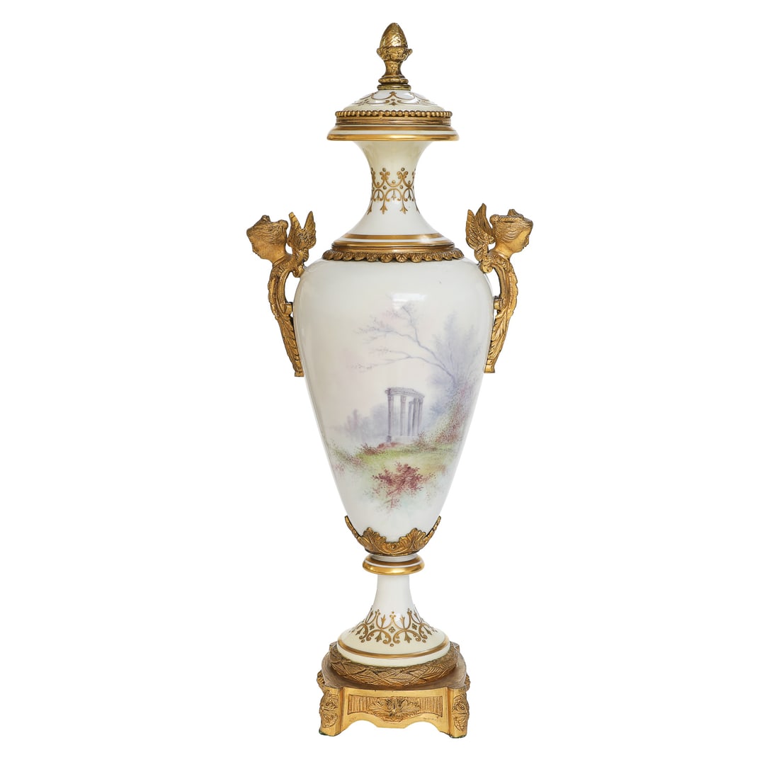 French Porcelain Sevres Style Bronze Mounted Capped Urn (1 of 7)