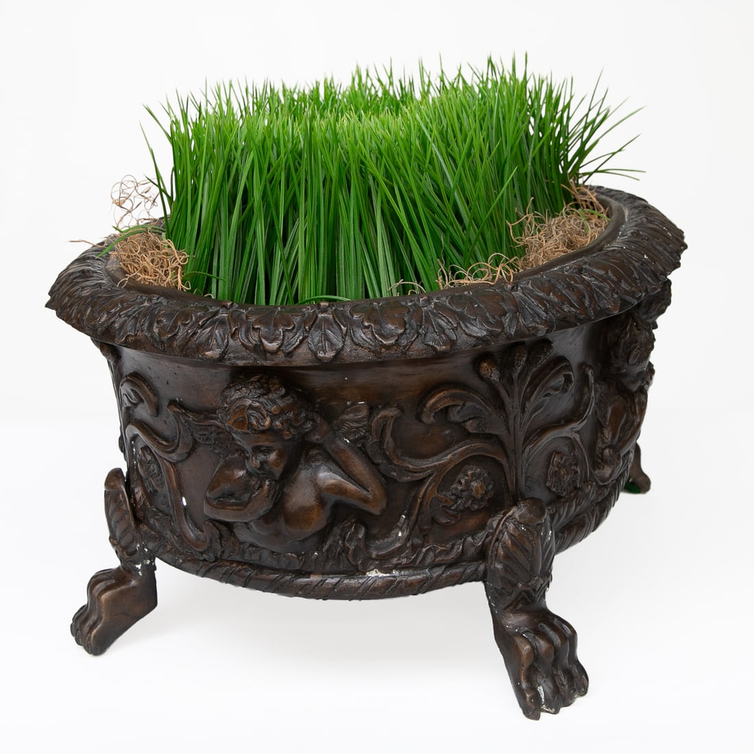 Footed Bronze Oval Planter - 2