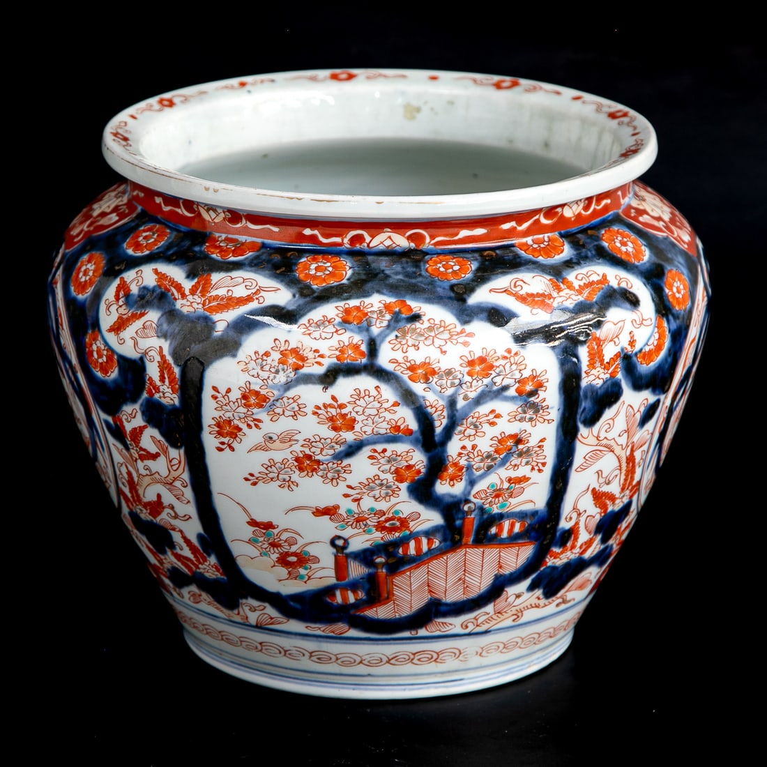 Late 19th C. Japanese Imari Porcelain Bowl: Late 19th C. Japanese Imari Porcelain Bowl, Having Alternating Panels of Floral and Cherry Blossom Trees, Surrounded by Cobalt Blue, Bittersweet and White Floral Designs, Finishing with Bittersweet